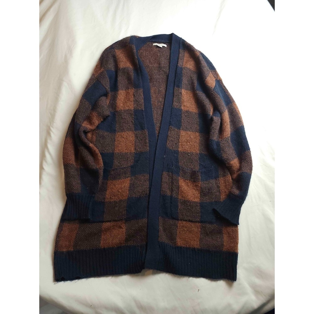 American Eagle Cardigan Sweater‎ Womens M Plaid Earthy Classic Outdoor Loungwear
